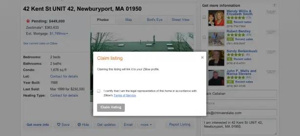 how to claim listings on zillow