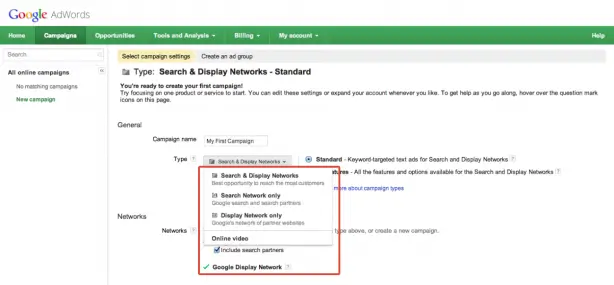 seach and display networks - google adwords