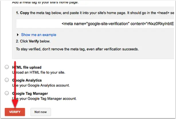 Verify in Google Webmaster Tools