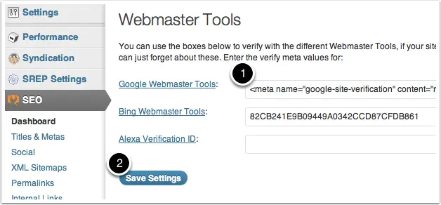 Google Webmaster Meta Value into WP