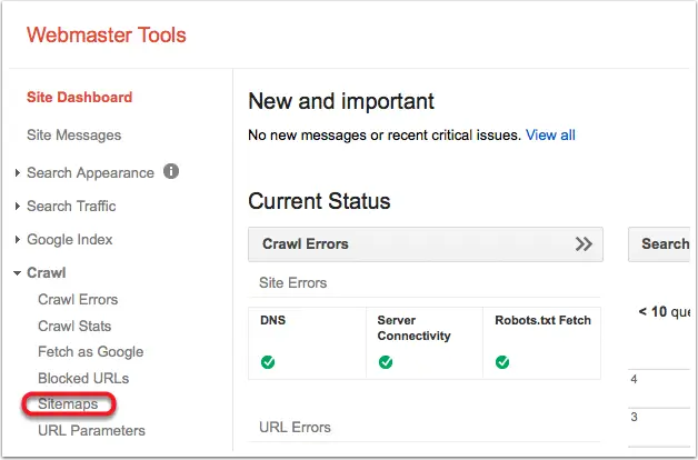 Sitemap option in Google Webmaster Tools