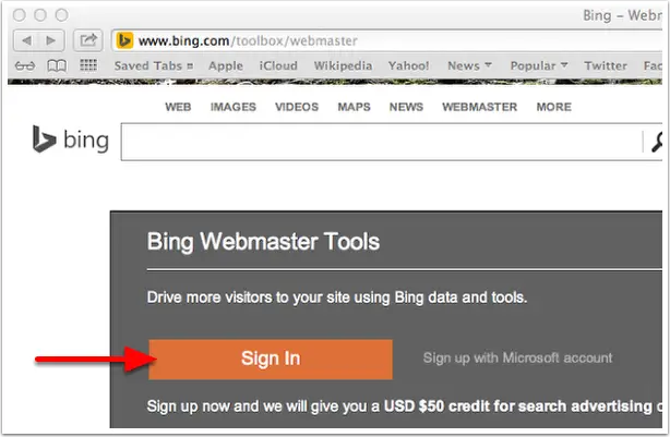 Bing Webmaster Sign In