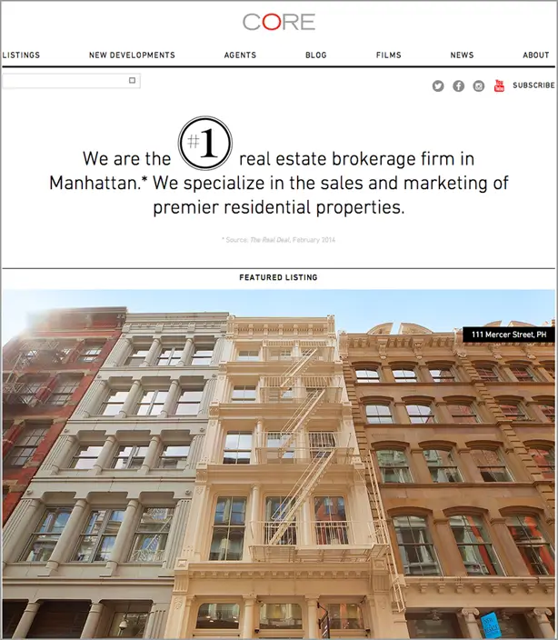 CORE NYC real estate website design