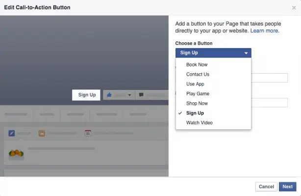 Facebook edit CTA button