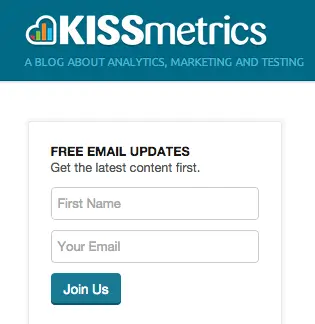 Kissmetrics sidebar signup