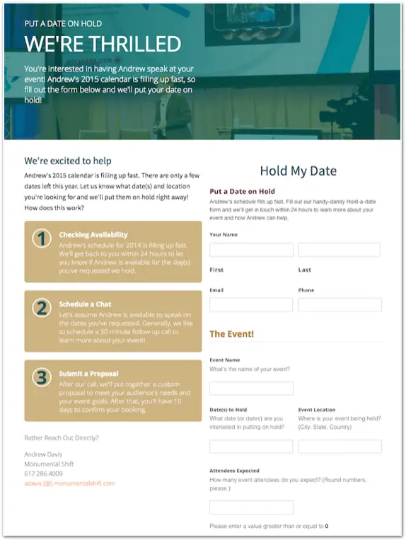 Andrew Davis public speaking landing page